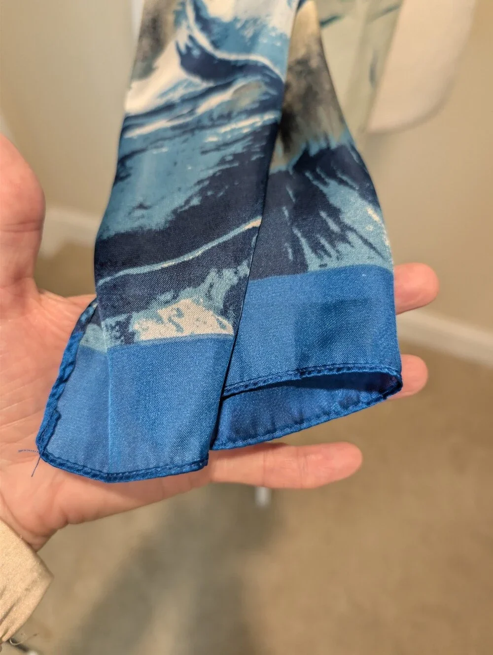 Elegant Blue and Ivory Marble Print Scarf -